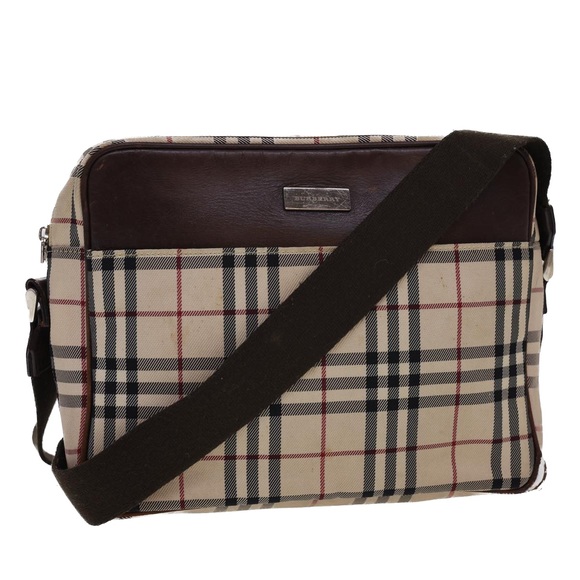 BURBERRY Nova Check Shoulder Bag Nylon Beige Auth ti1079 - Picture 1 of 16